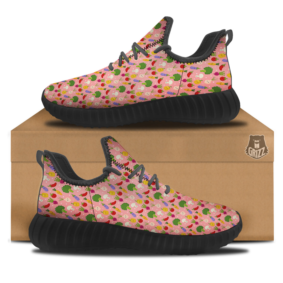 Vegan Cute Print Pattern Black Walking Shoes-grizzshop