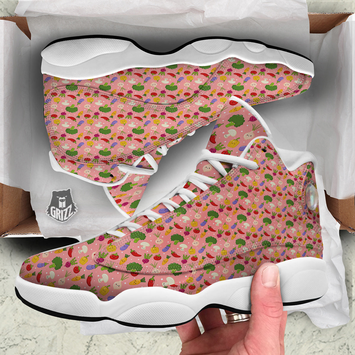 Vegan Cute Print Pattern White Basketball Shoes-grizzshop