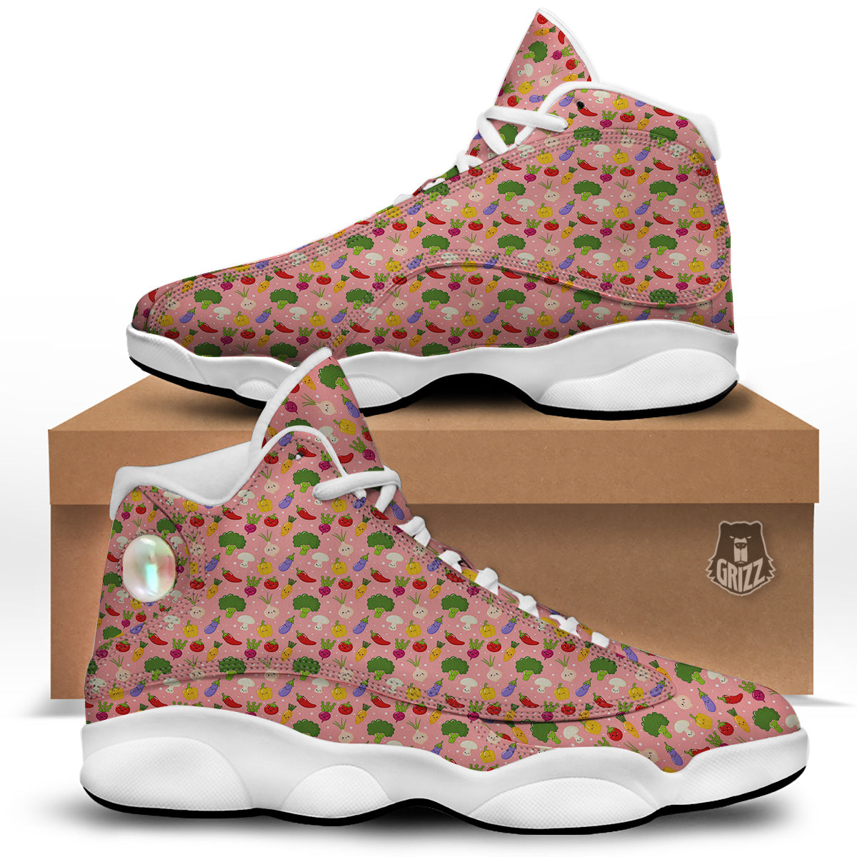 Vegan Cute Print Pattern White Basketball Shoes-grizzshop