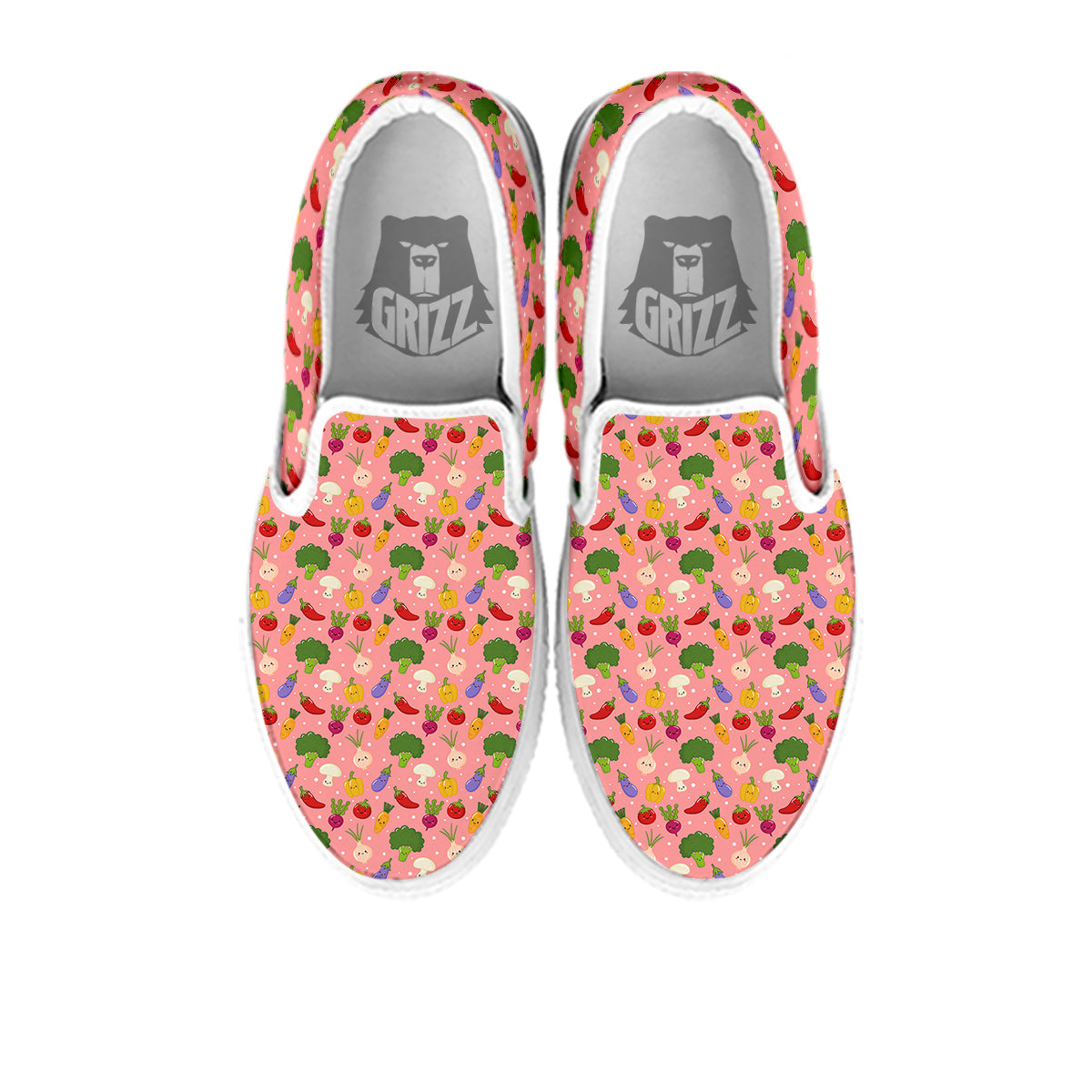 Vegan Cute Print Pattern White Slip On Shoes-grizzshop