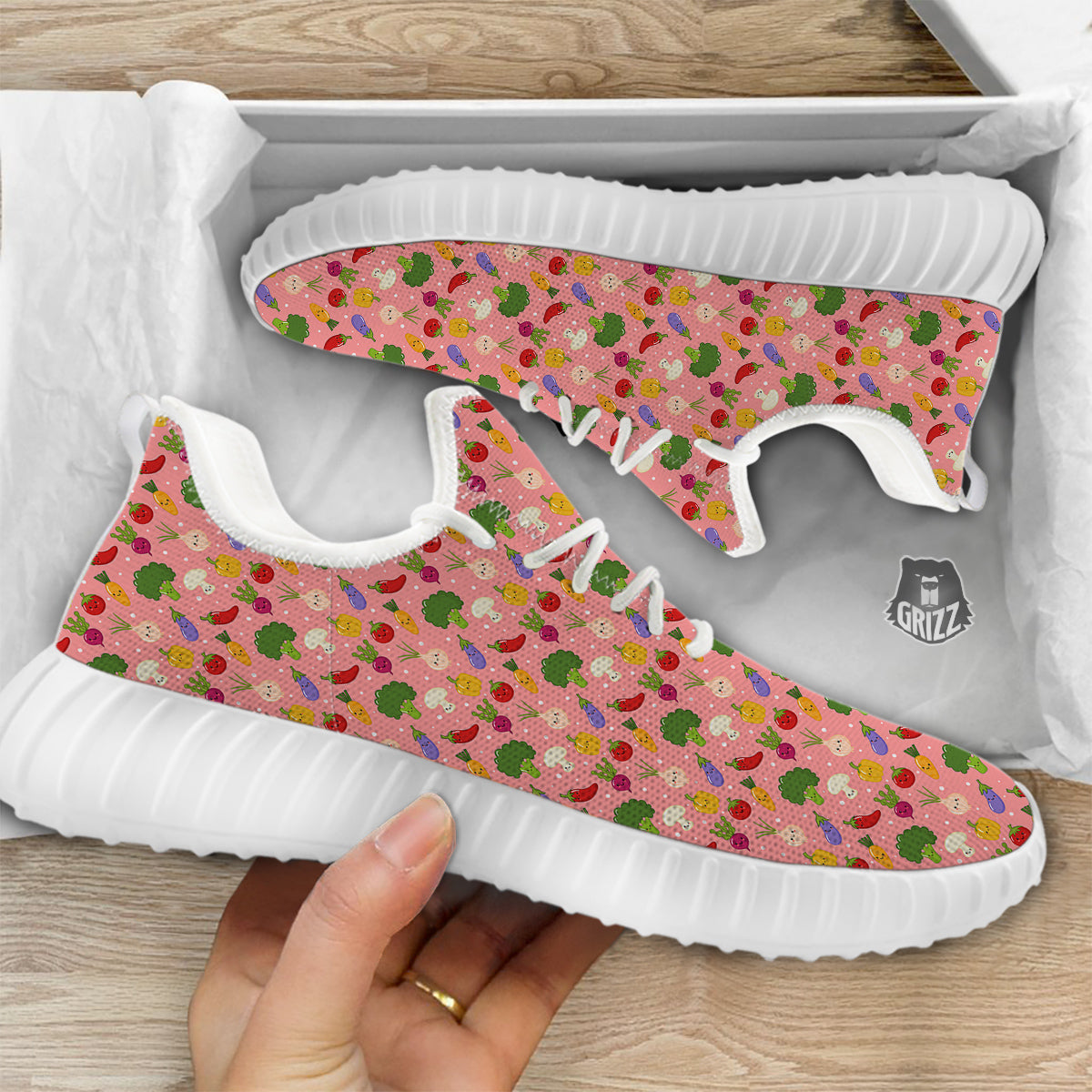 Vegan Cute Print Pattern White Walking Shoes-grizzshop