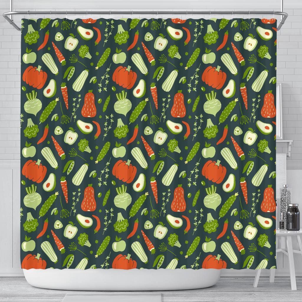 Vegan Pattern Print Bathroom Shower Curtain-grizzshop