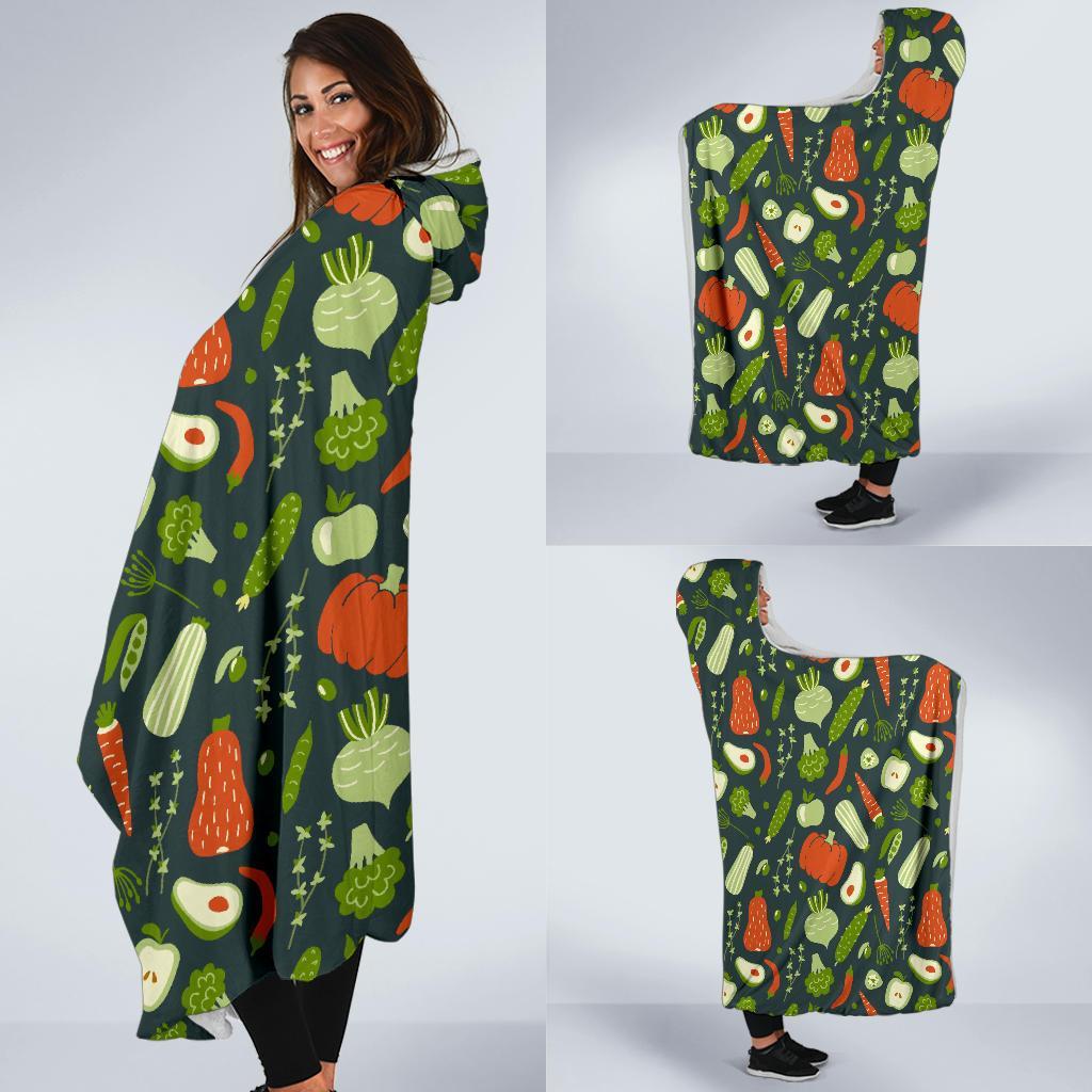 Vegan Pattern Print Hooded Blanket-grizzshop