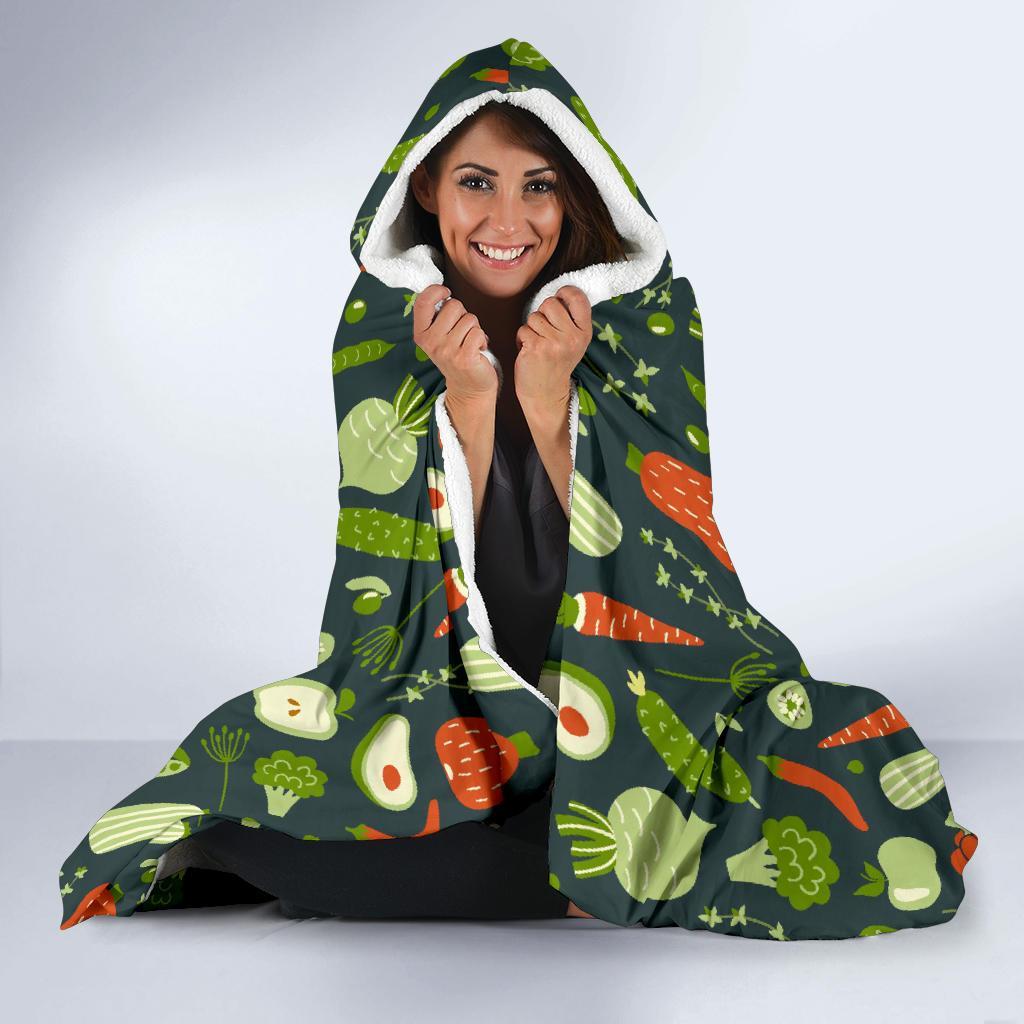 Vegan Pattern Print Hooded Blanket-grizzshop