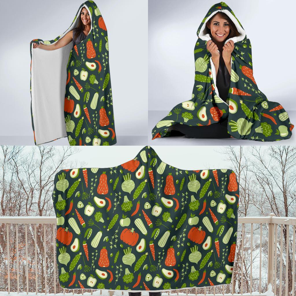 Vegan Pattern Print Hooded Blanket-grizzshop