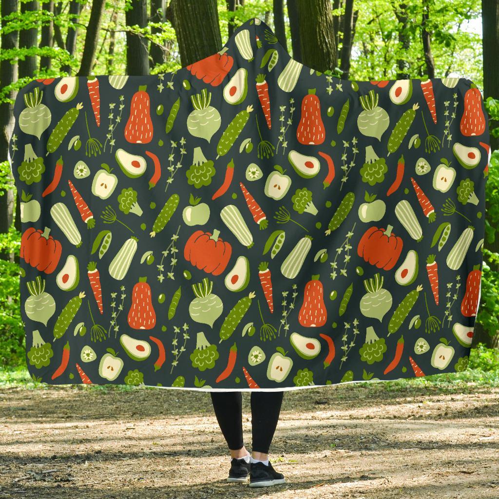 Vegan Pattern Print Hooded Blanket-grizzshop