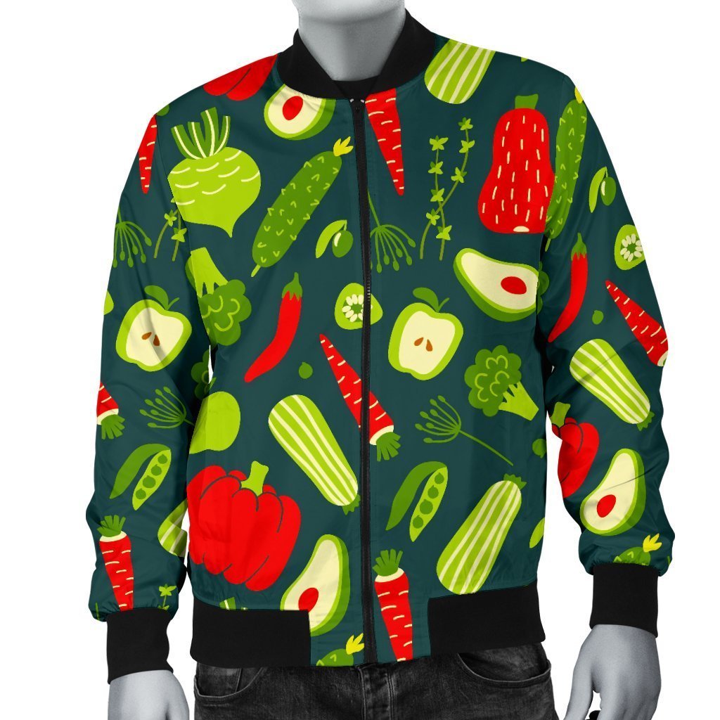 Vegan Pattern Print Men's Bomber Jacket-grizzshop