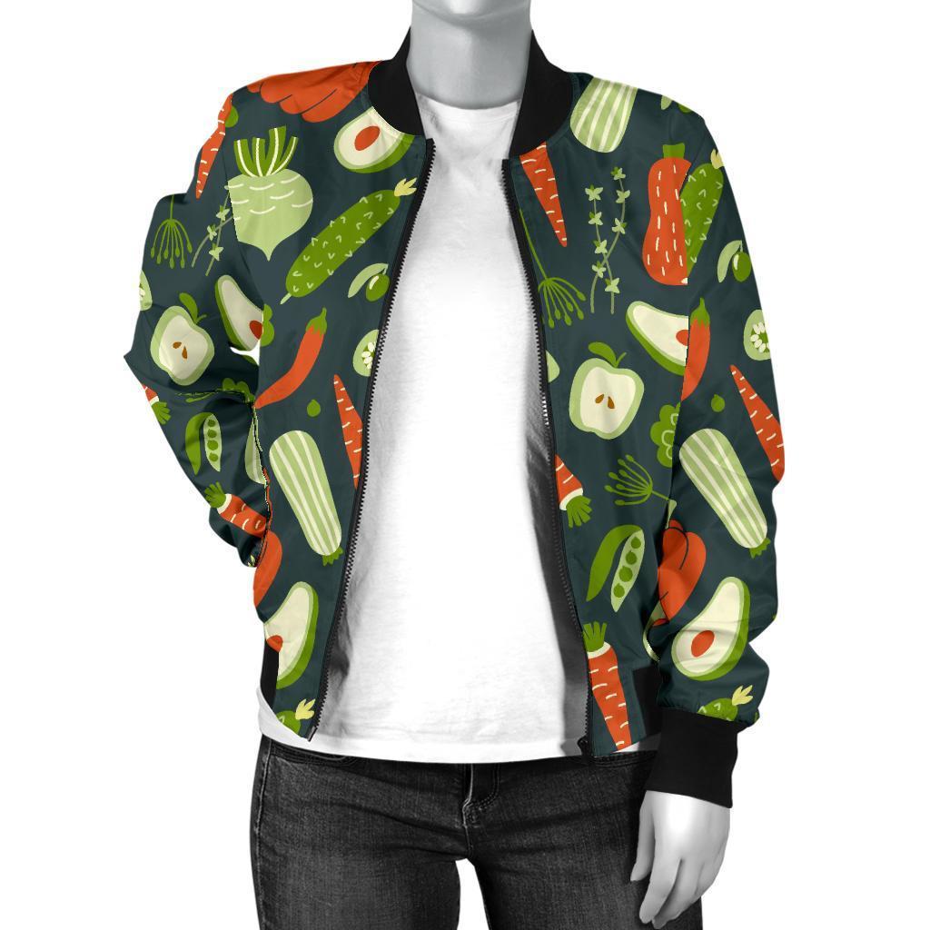 Vegan Pattern Print Women Casual Bomber Jacket-grizzshop