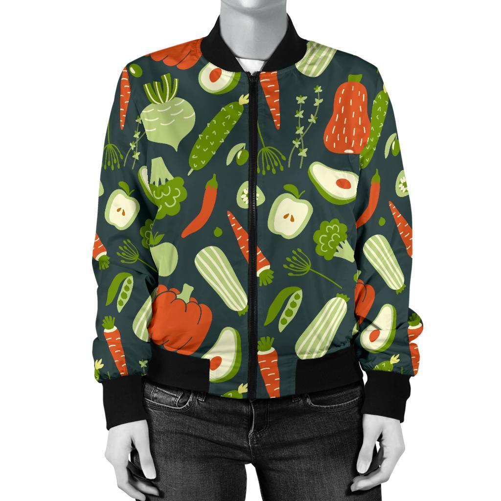 Vegan Pattern Print Women Casual Bomber Jacket-grizzshop