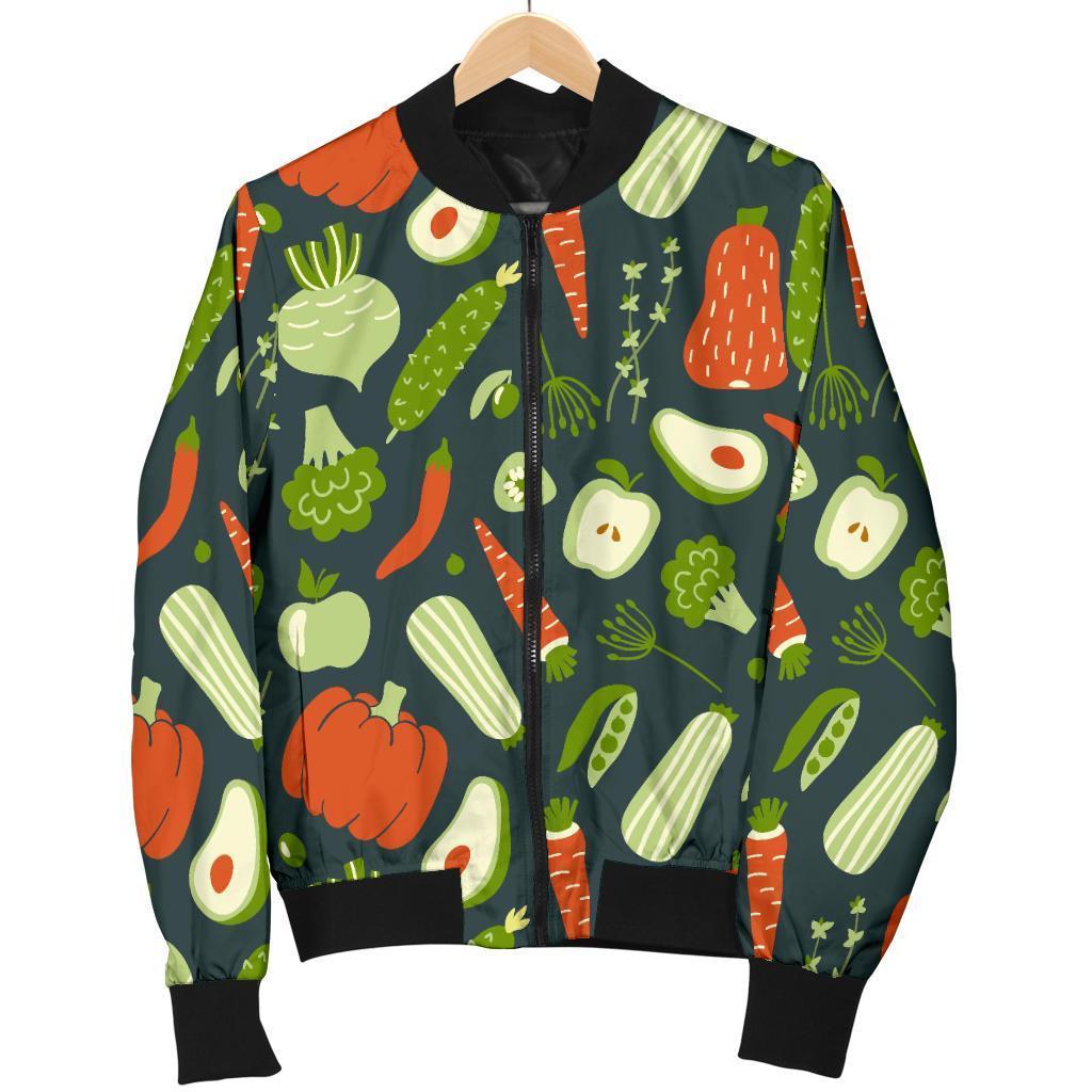 Vegan Pattern Print Women Casual Bomber Jacket-grizzshop