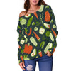 Vegan Pattern Print Women Off Shoulder Sweatshirt-grizzshop