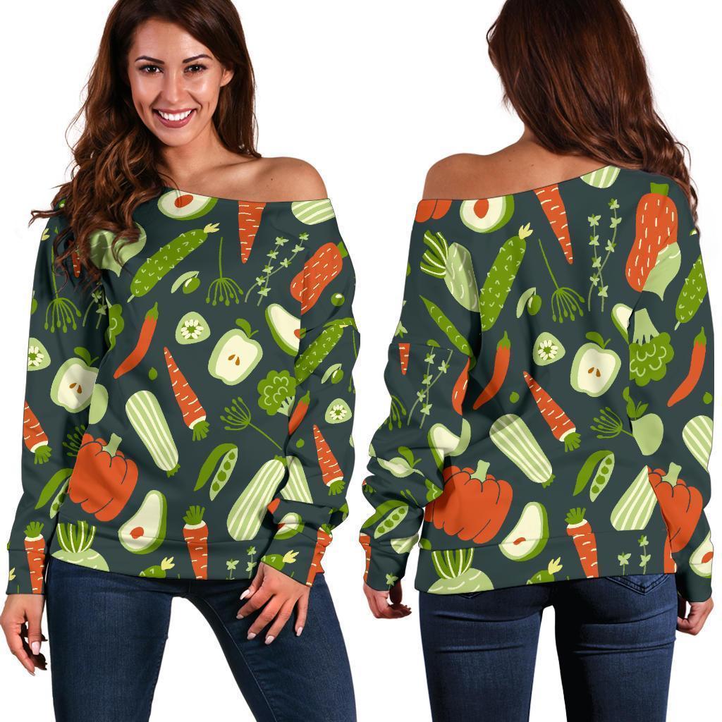 Vegan Pattern Print Women Off Shoulder Sweatshirt-grizzshop