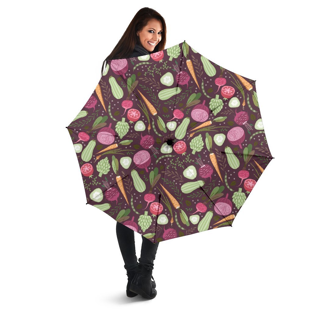 Vegan Print Pattern Automatic Foldable Umbrella-grizzshop