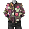 Vegan Print Pattern Women Casual Bomber Jacket-grizzshop