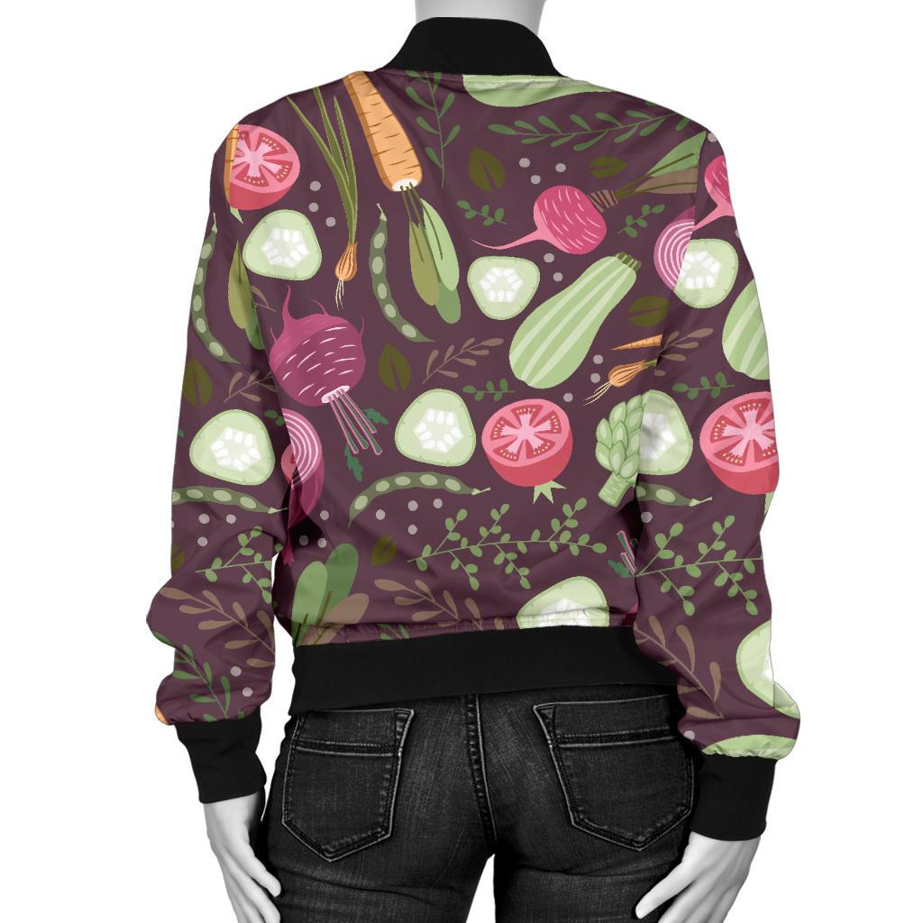 Vegan Print Pattern Women Casual Bomber Jacket-grizzshop