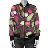 Vegan Print Pattern Women Casual Bomber Jacket-grizzshop