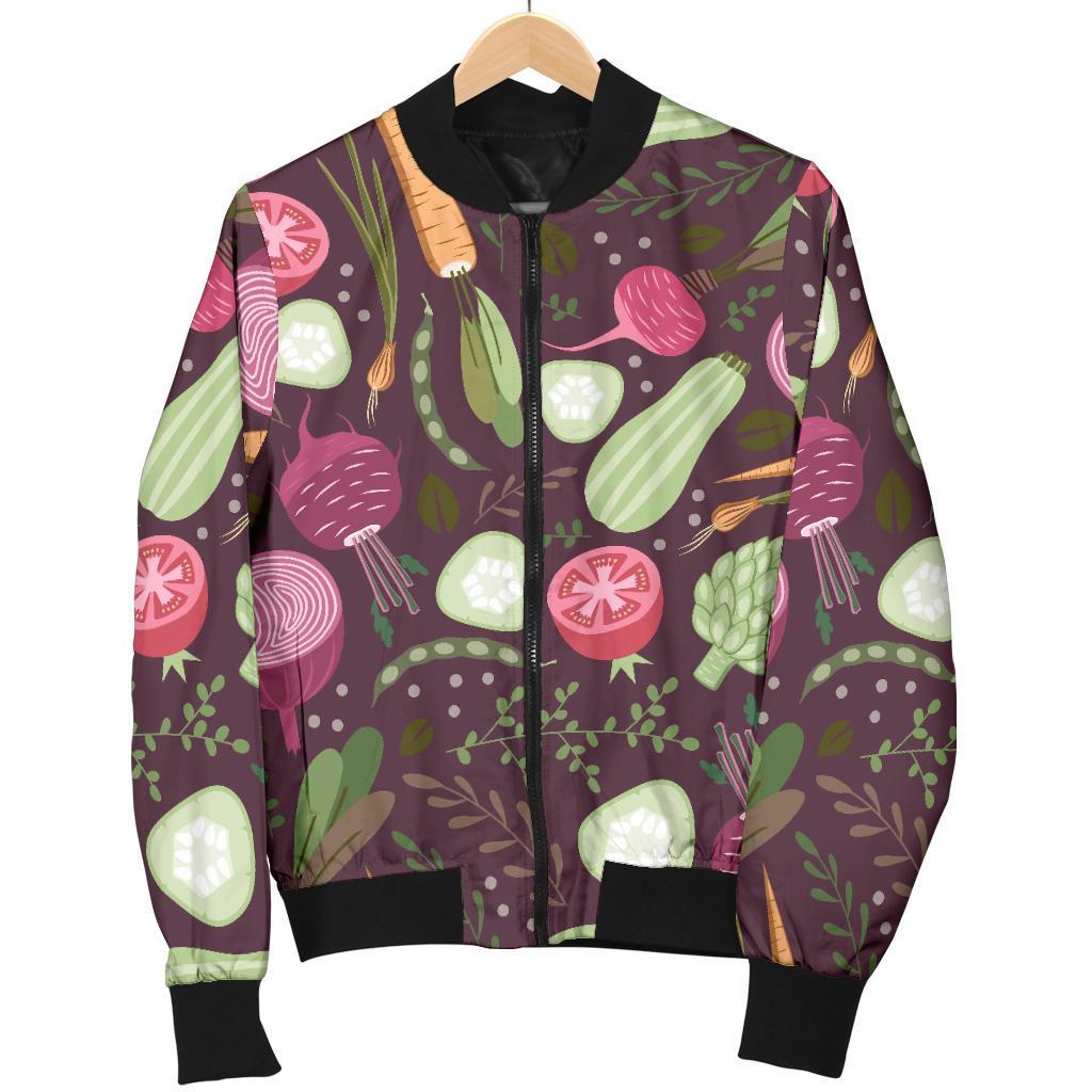 Vegan Print Pattern Women Casual Bomber Jacket-grizzshop