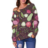 Vegan Print Pattern Women Off Shoulder Sweatshirt-grizzshop