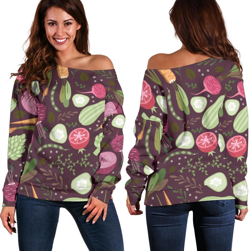 Vegan Print Pattern Women Off Shoulder Sweatshirt-grizzshop