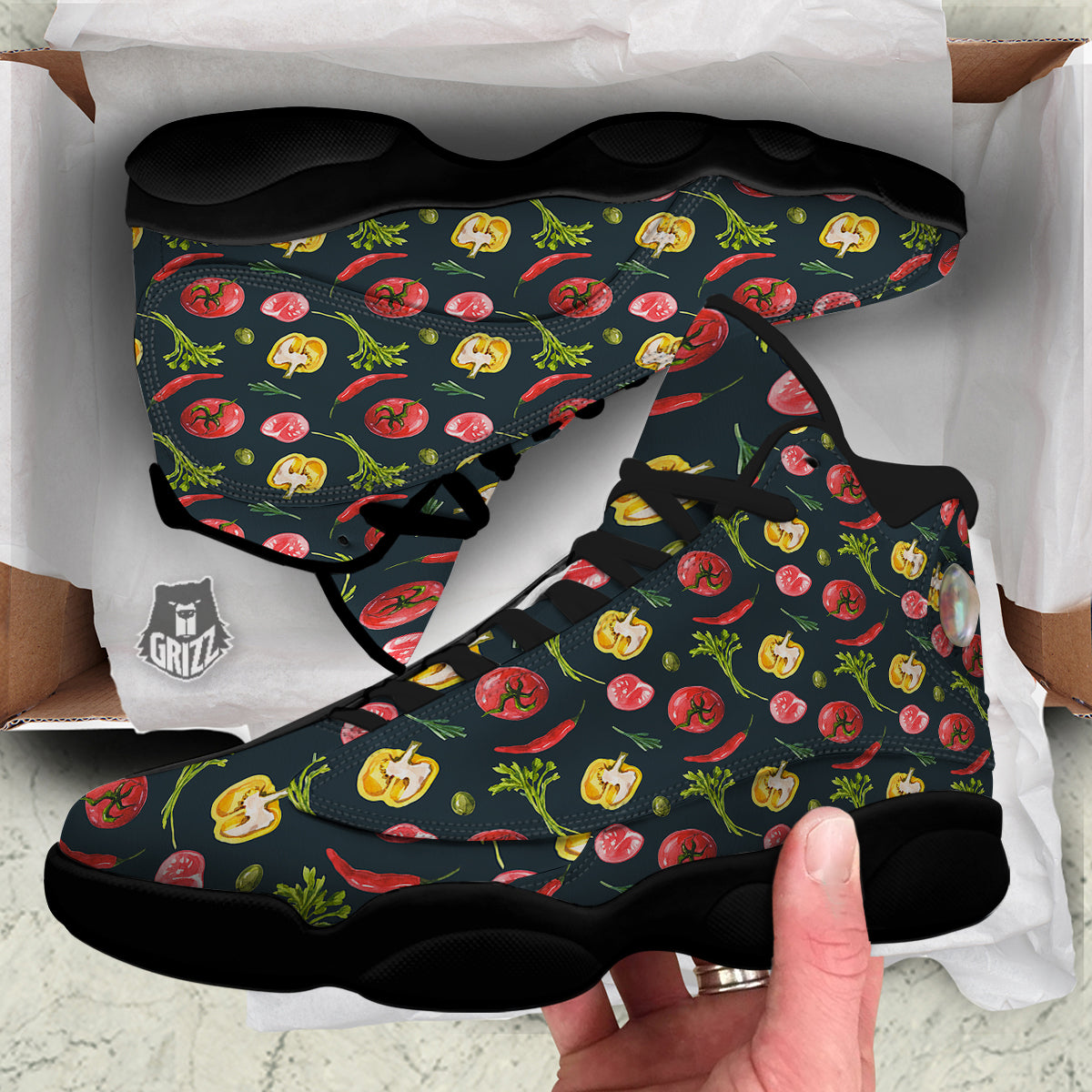 Vegan Watercolor Print Pattern Black Basketball Shoes-grizzshop