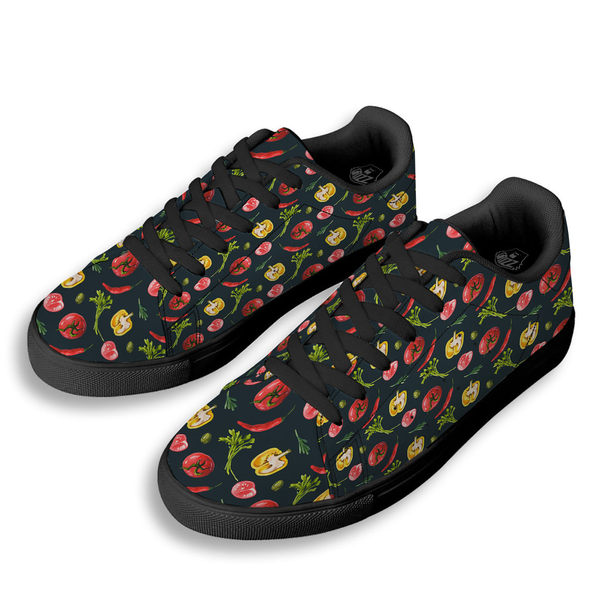 Vegan Watercolor Print Pattern Black Low Top Sneakers-grizzshop