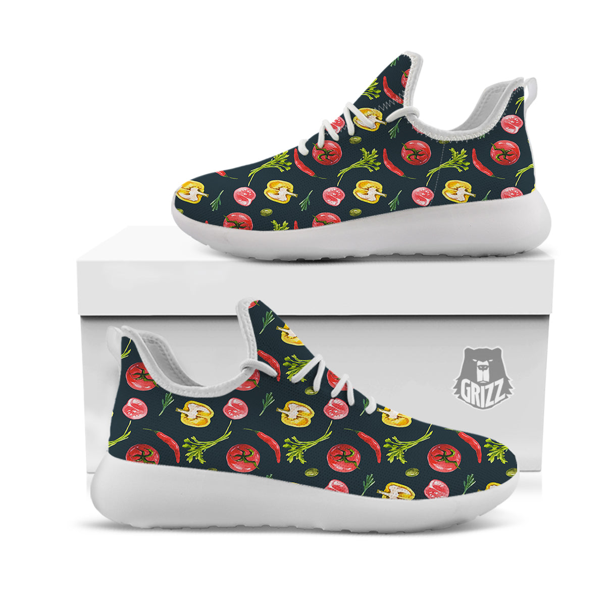 Vegan Watercolor Print Pattern White Athletic Shoes-grizzshop