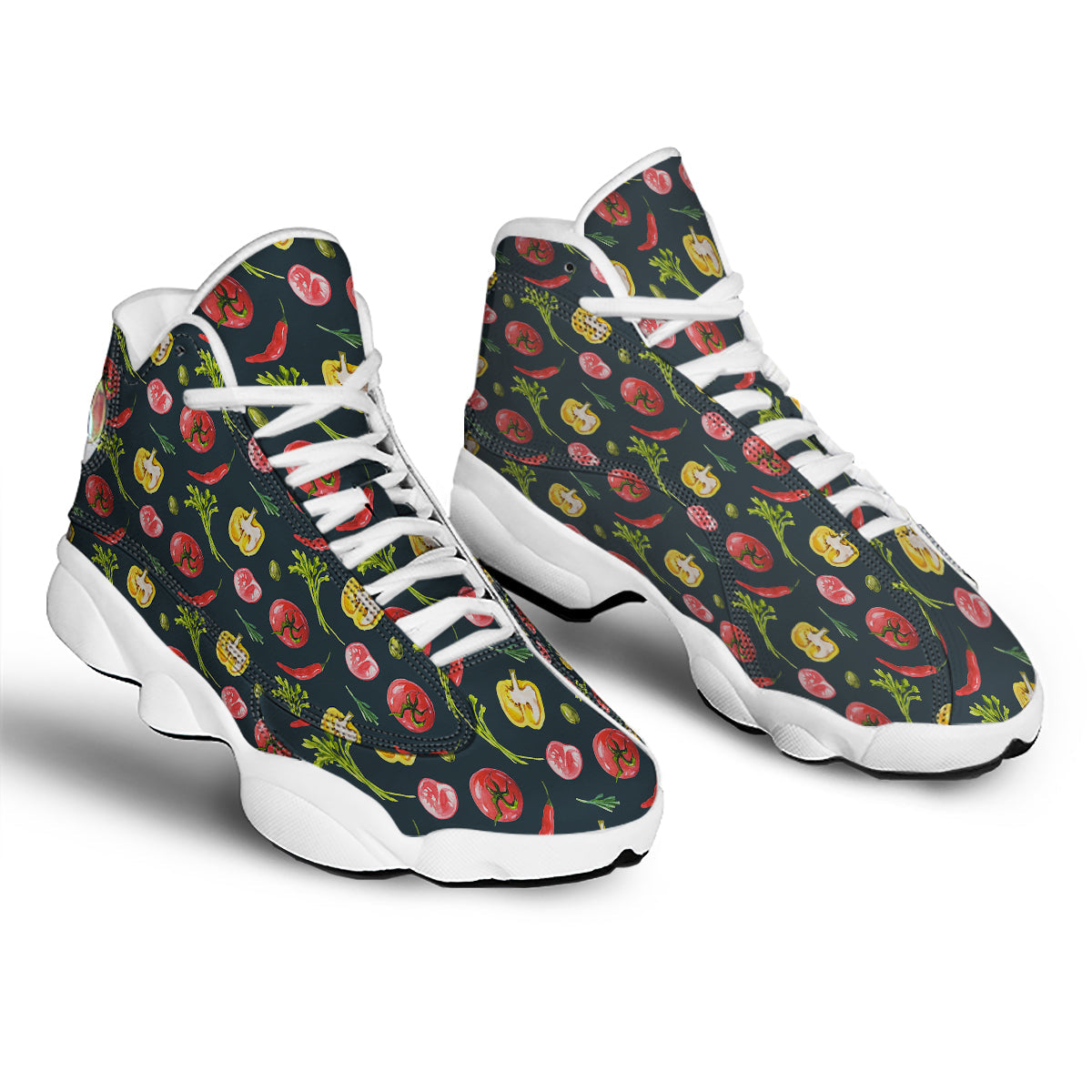 Vegan Watercolor Print Pattern White Basketball Shoes-grizzshop