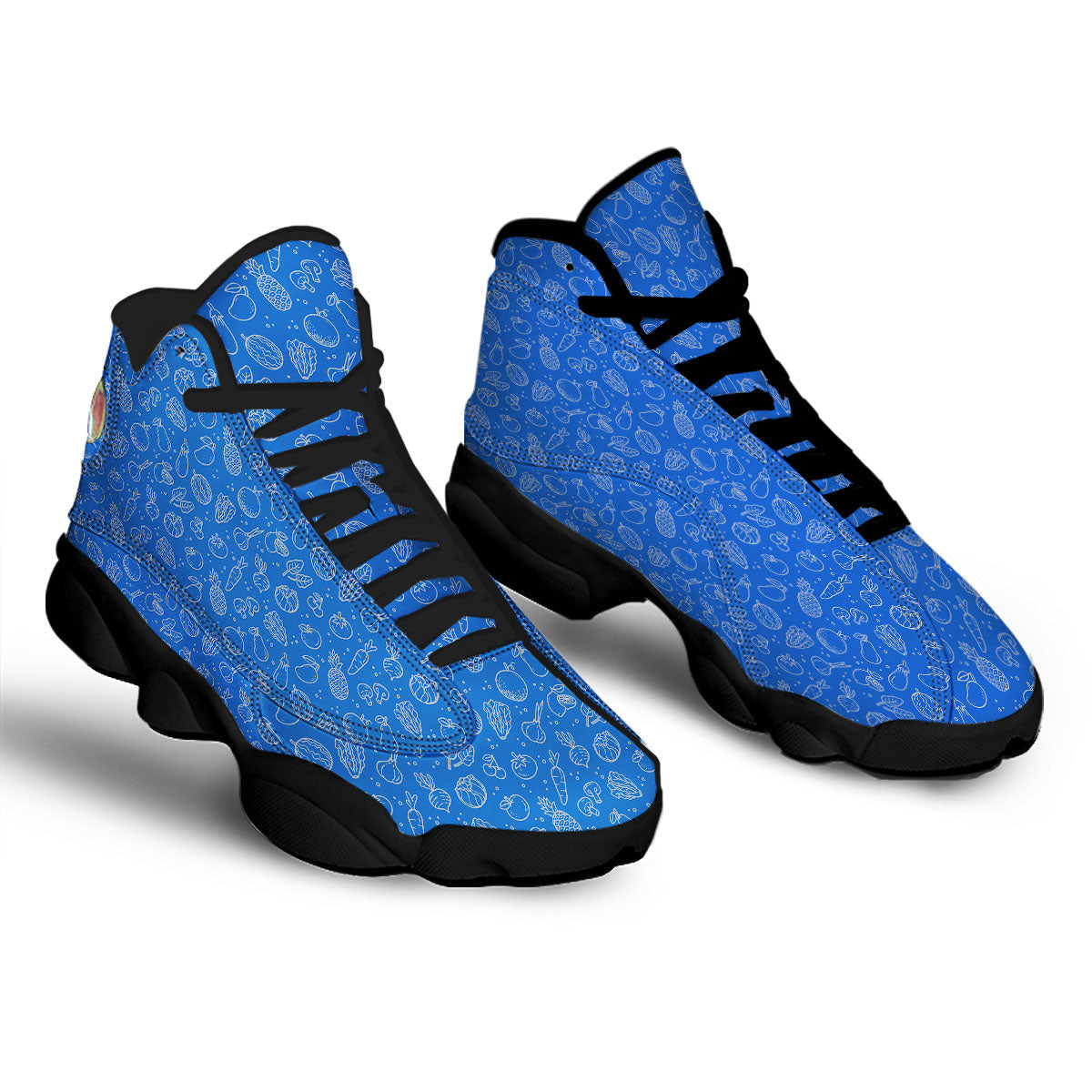 Vegan White And Blue Print Pattern Black Basketball Shoes-grizzshop