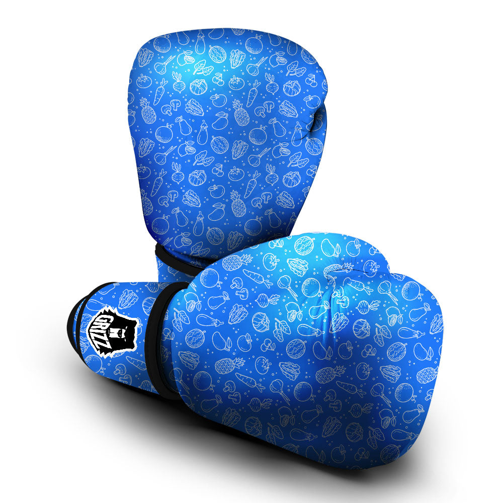 Vegan White And Blue Print Pattern Boxing Gloves-grizzshop