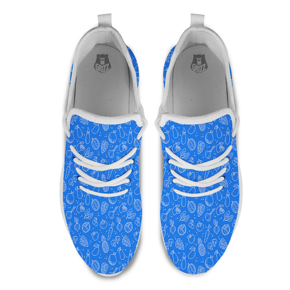 Vegan White And Blue Print Pattern White Athletic Shoes-grizzshop