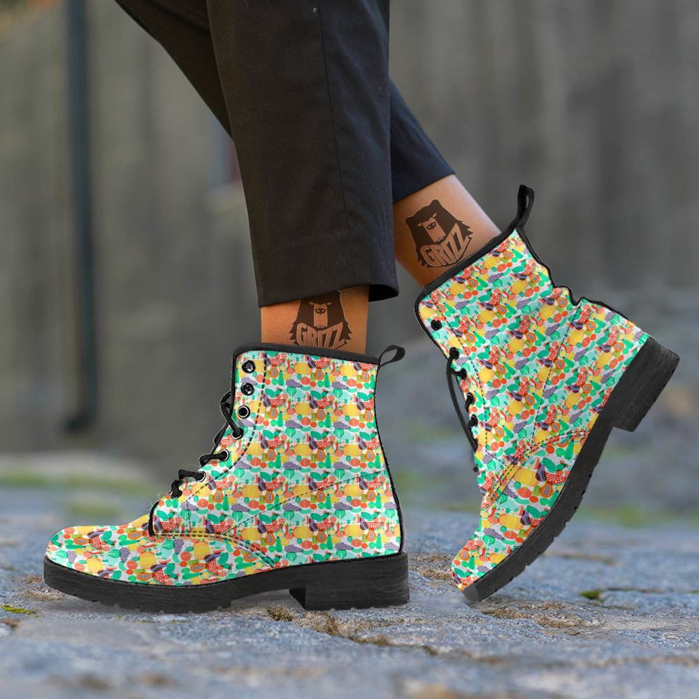 Vegetable Colorful Print Pattern Leather Boots-grizzshop