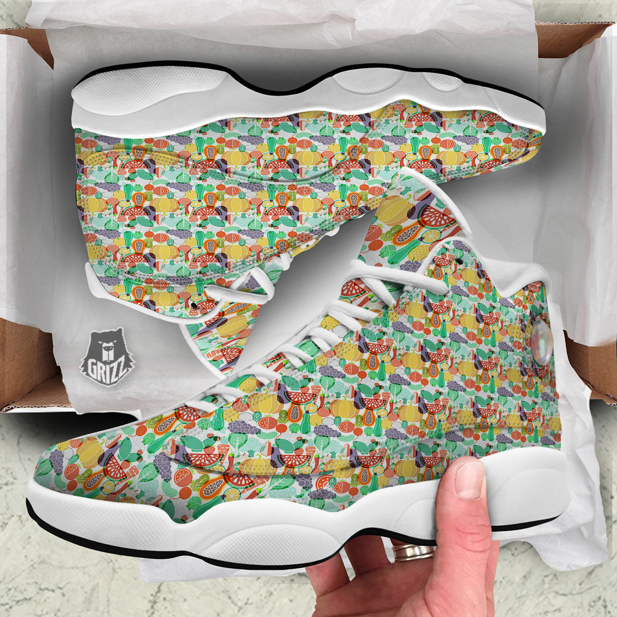 Vegetable Colorful Print Pattern White Basketball Shoes-grizzshop