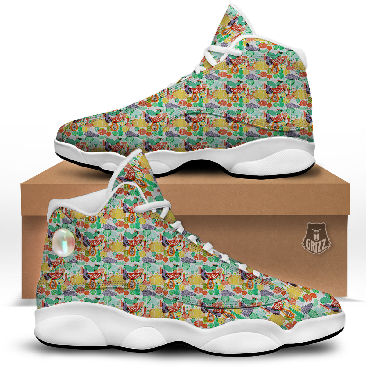 Vegetable Colorful Print Pattern White Basketball Shoes-grizzshop