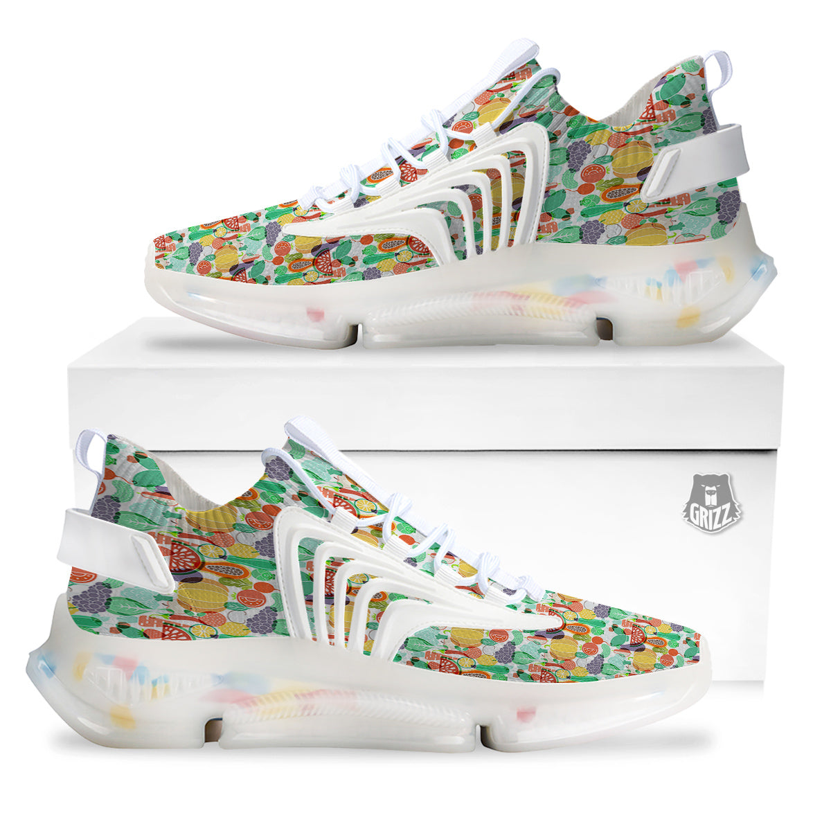 Vegetable Colorful Print Pattern White Gym Shoes-grizzshop