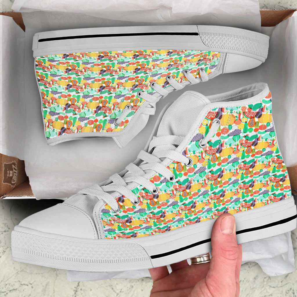 Vegetable Colorful Print Pattern White High Top Shoes-grizzshop