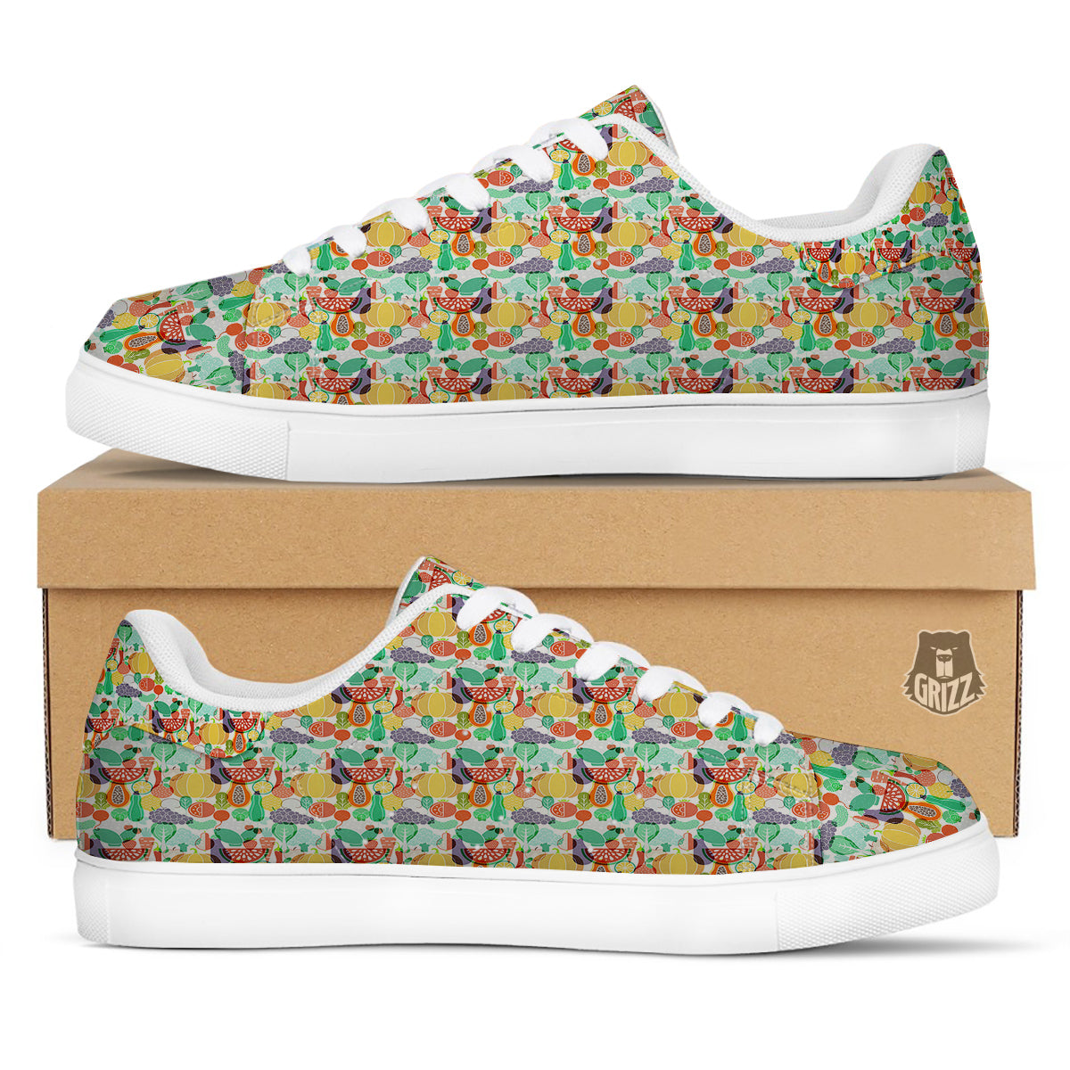 Vegetable Colorful Print Pattern White Low Top Sneakers-grizzshop