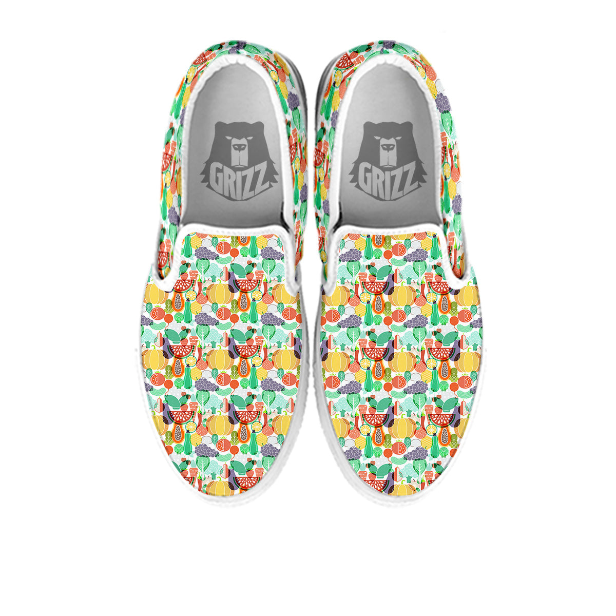 Vegetable Colorful Print Pattern White Slip On Shoes-grizzshop