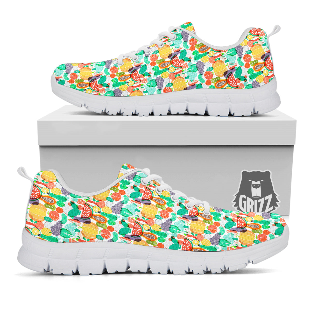 Vegetable Colorful Print Pattern White Sneaker-grizzshop