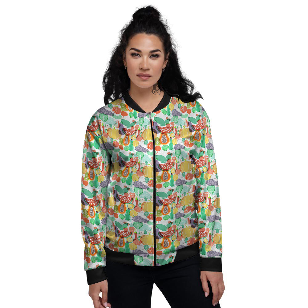 Vegetable Colorful Print Pattern Women's Bomber Jacket-grizzshop