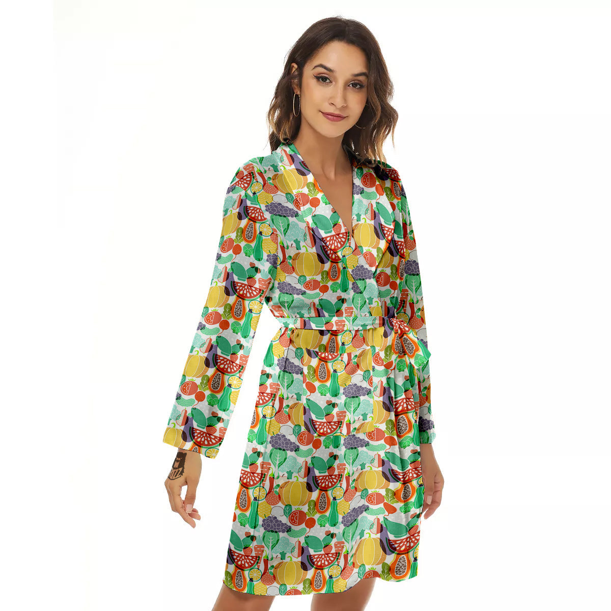 Vegetable Colorful Print Pattern Women's Robe-grizzshop
