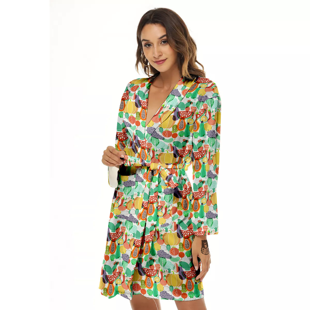 Vegetable Colorful Print Pattern Women's Robe-grizzshop