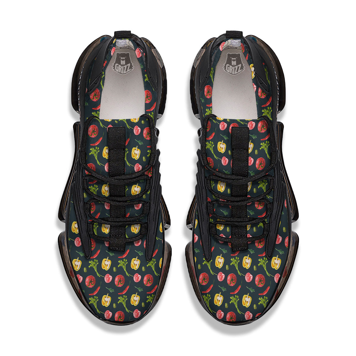 Vegetable Print Pattern Black Gym Shoes-grizzshop