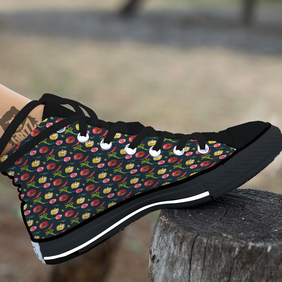 Vegetable Print Pattern Black High Top Shoes-grizzshop