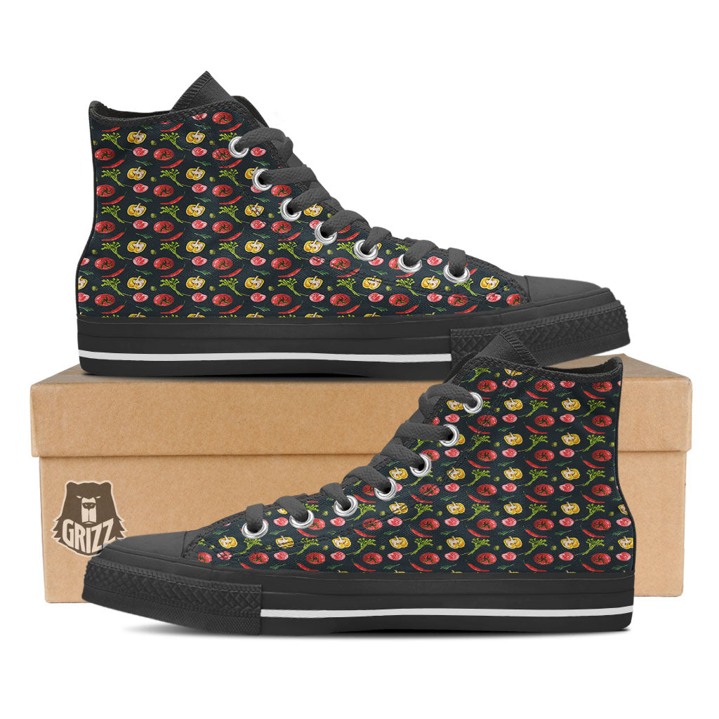 Vegetable Print Pattern Black High Top Shoes-grizzshop