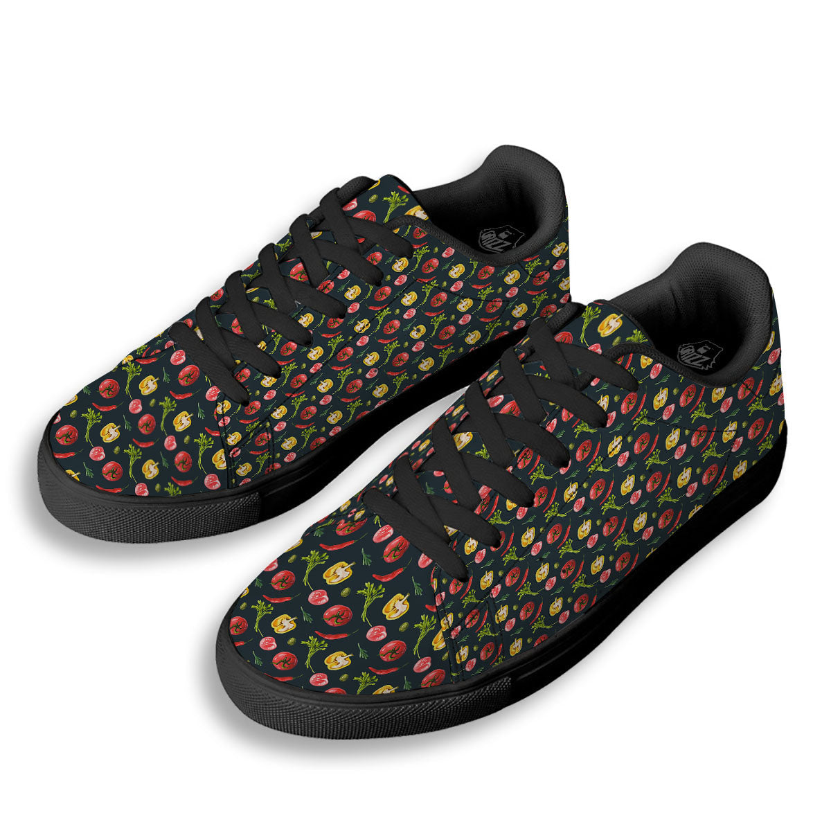 Vegetable Print Pattern Black Low Top Sneakers-grizzshop