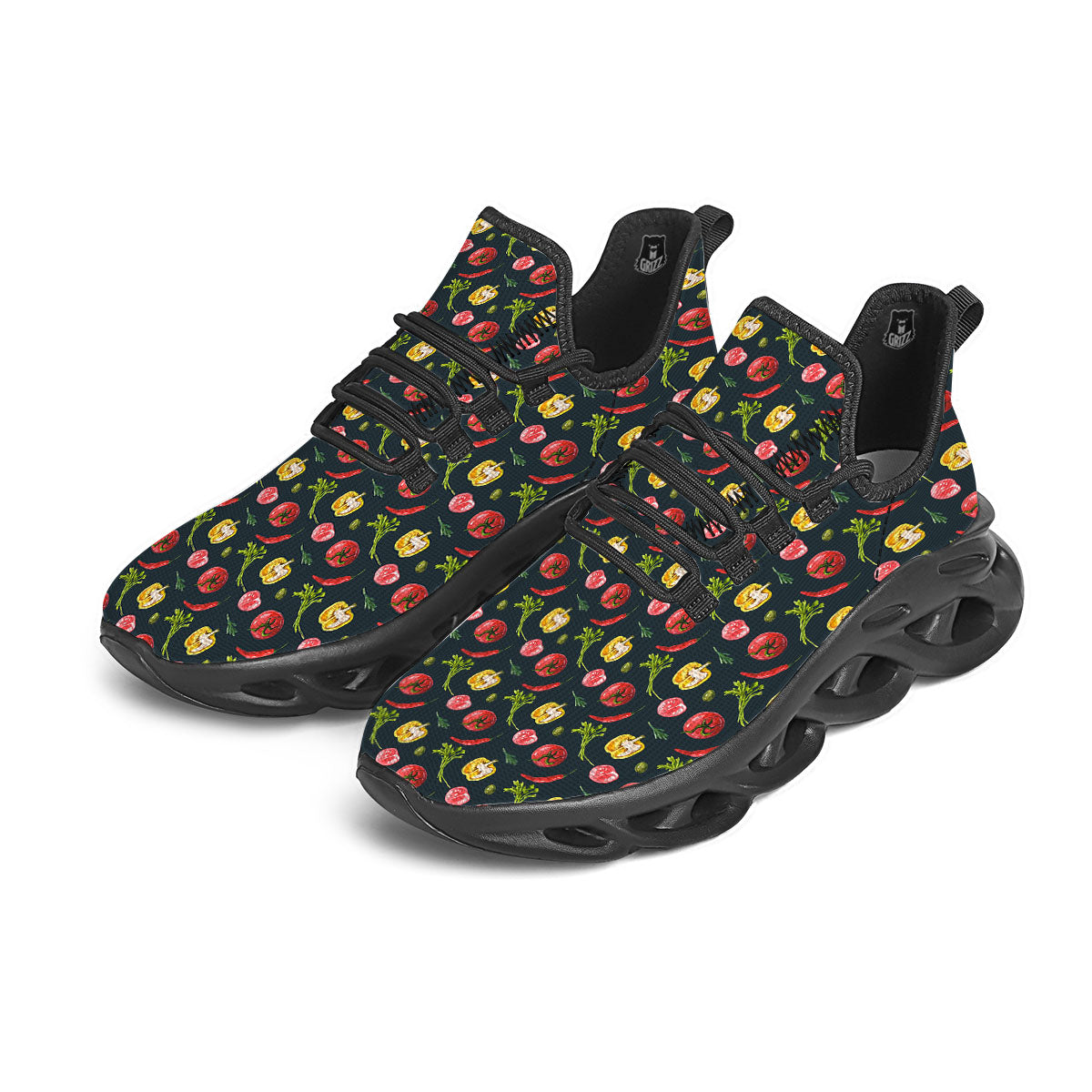 Vegetable Print Pattern Black Running Shoes-grizzshop