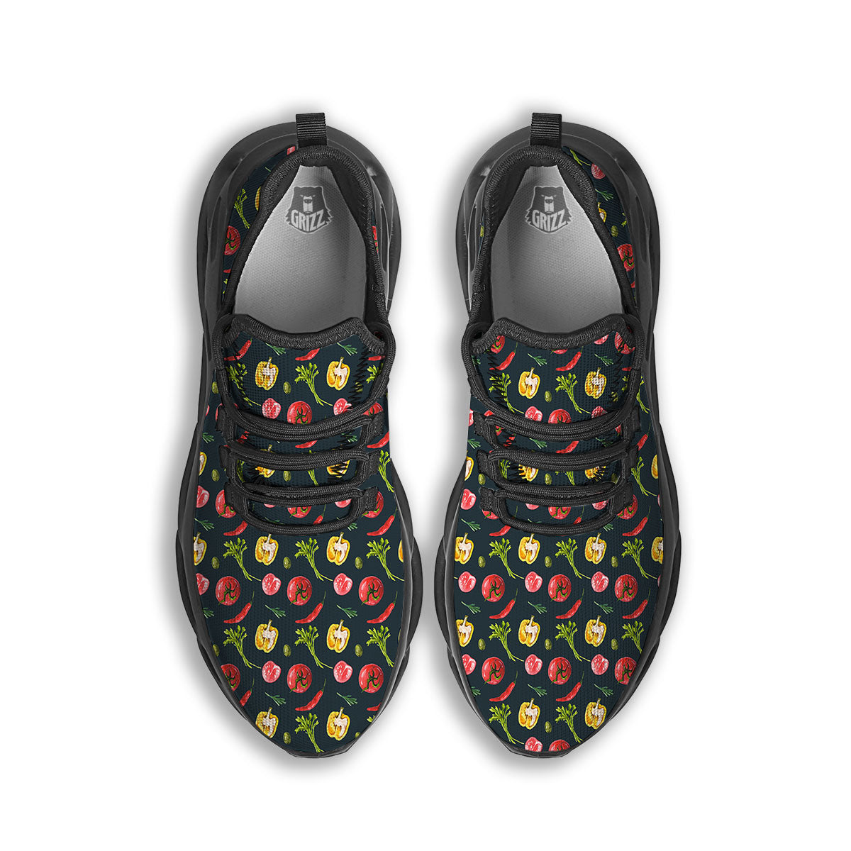 Vegetable Print Pattern Black Running Shoes-grizzshop