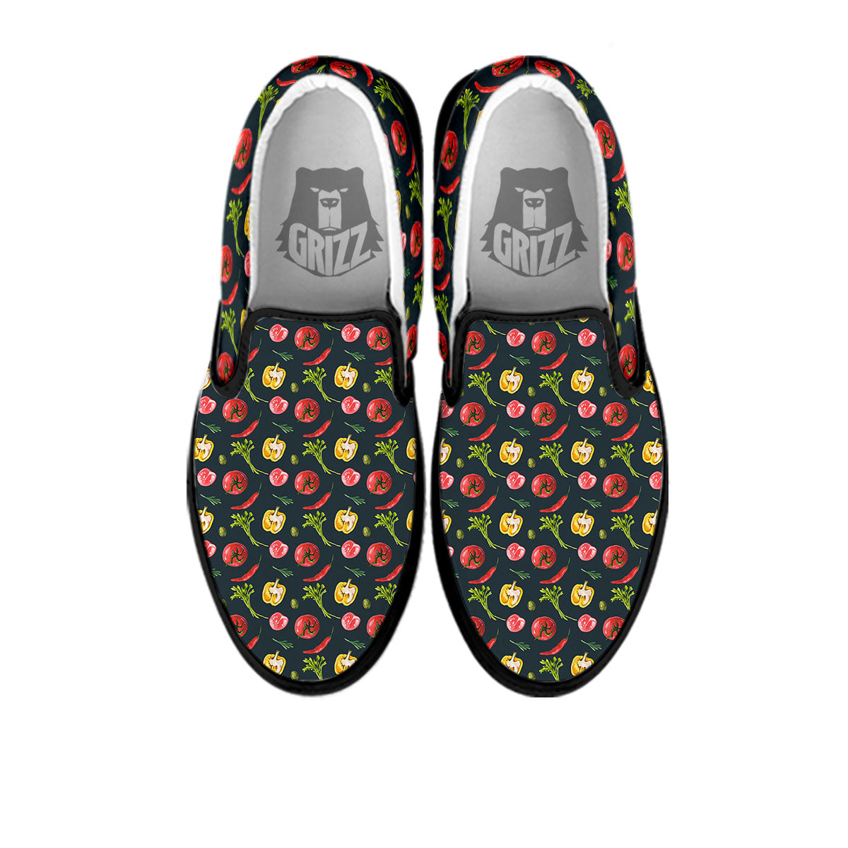 Vegetable Print Pattern Black Slip On Shoes-grizzshop