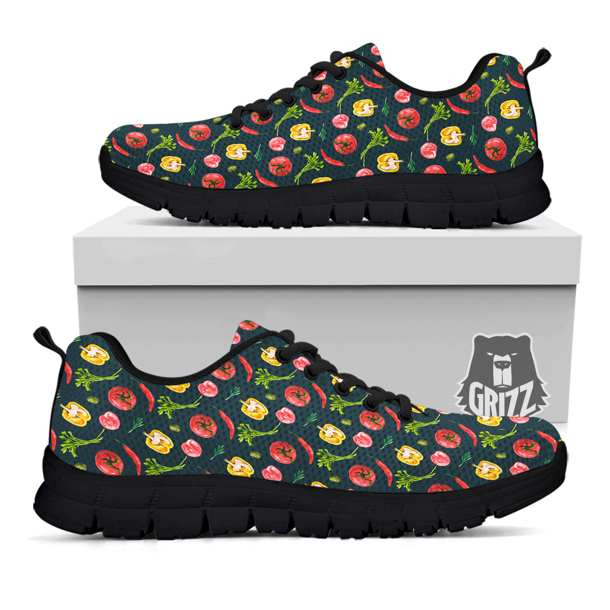 Vegetable Print Pattern Black Sneaker-grizzshop