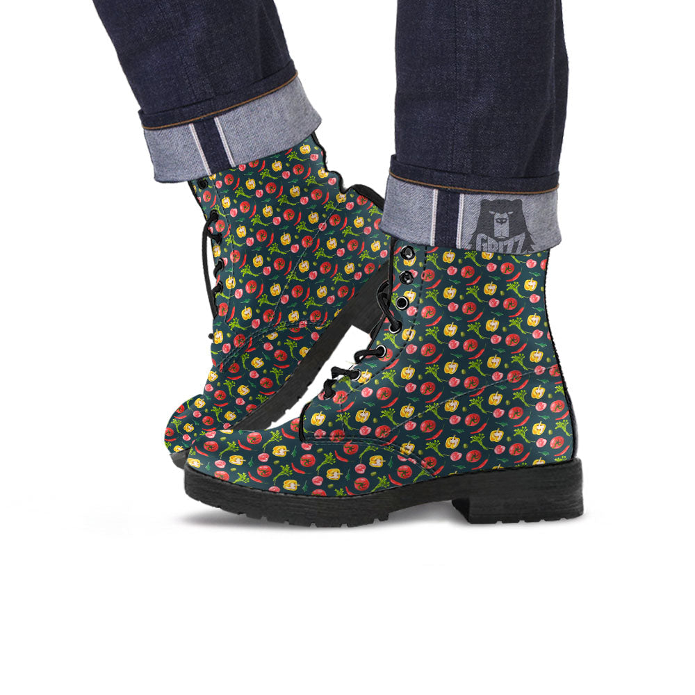 Vegetable Print Pattern Leather Boots-grizzshop